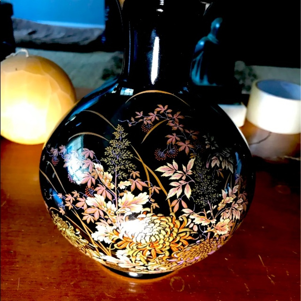 Shibat japan hand painted black and floral design
